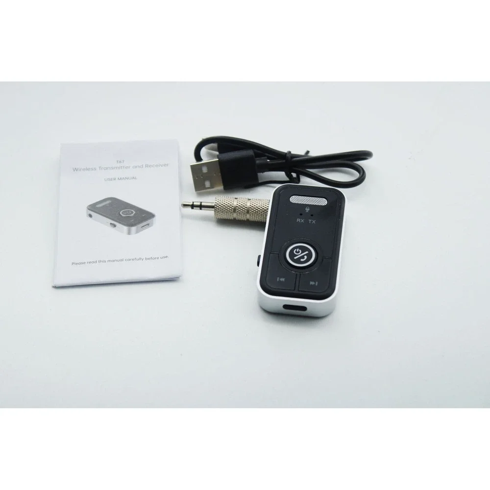 T67 2 in 1 Wireless Audio Transmitter Receiver Adapter 3.5mm Aux Black Silver